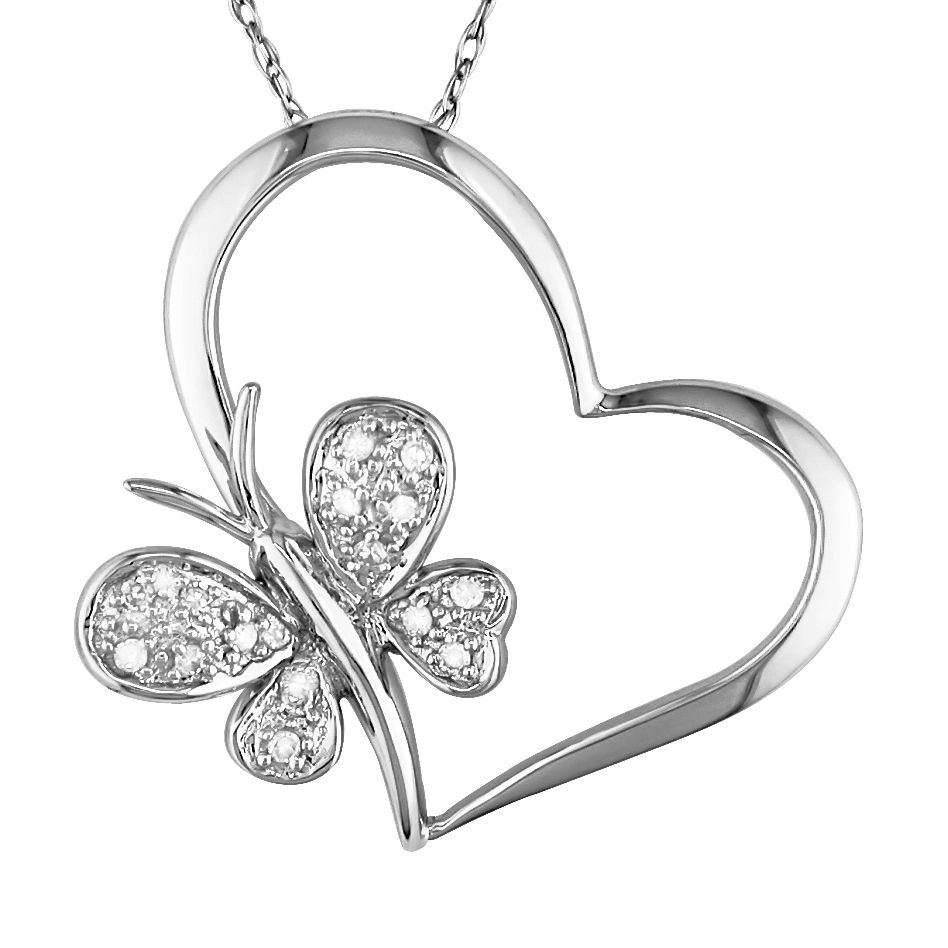 0.06 CT  Diamond  Heart Pendant With Chain 10k White Gold GH I1;I2