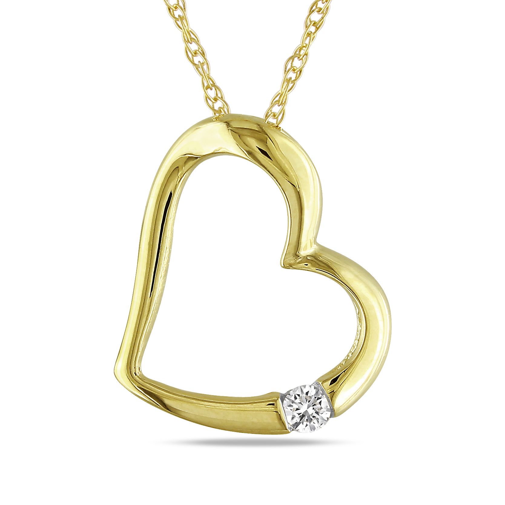 0.03 CT  Diamond  Heart Pendant With Chain 10k Yellow Gold GH I1;I2