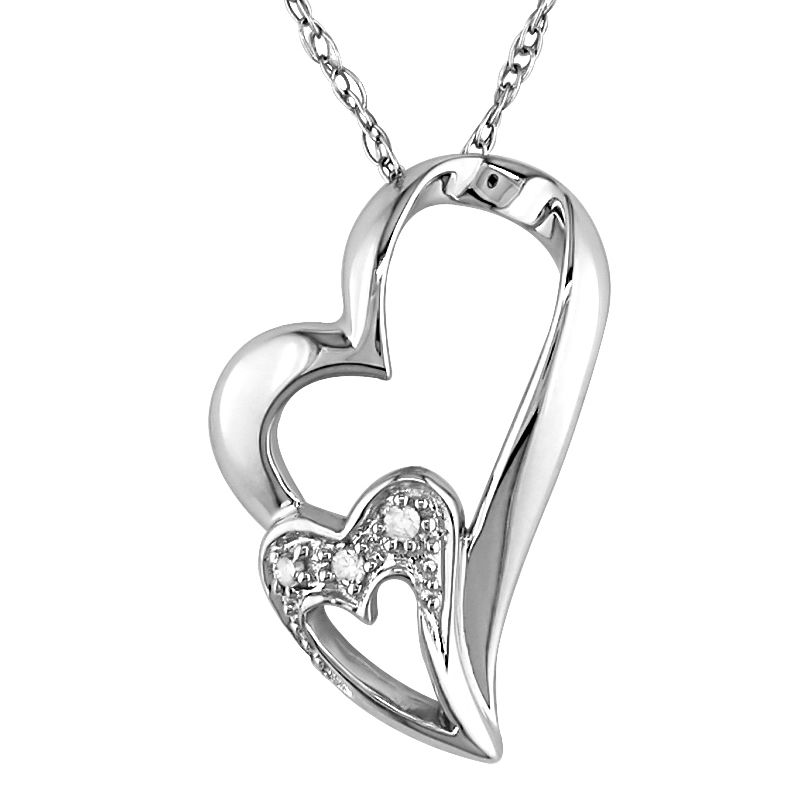 0.021 CT  Diamond  Heart Pendant With Chain 10k White Gold GH I1;I2