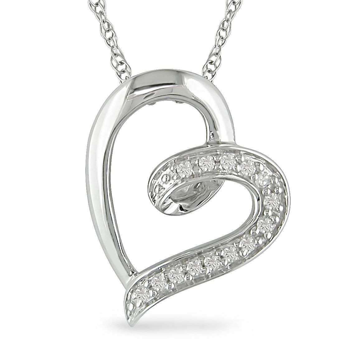 0.06 CT  Diamond  Heart Pendant With Chain 10k White Gold GH I2;I3