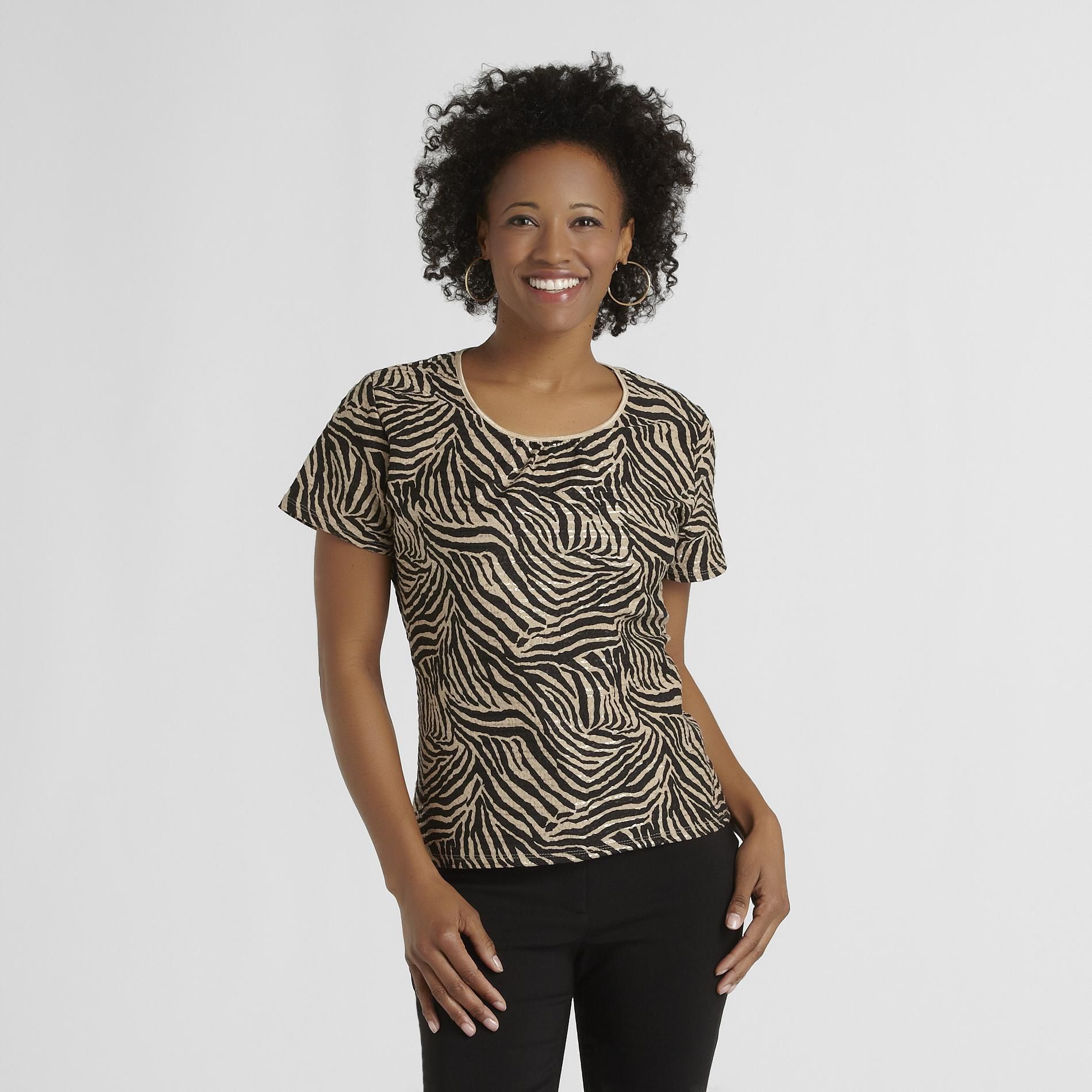Jaclyn Smith Women's Crinkle T-Shirt - Zebra at Kmart.com