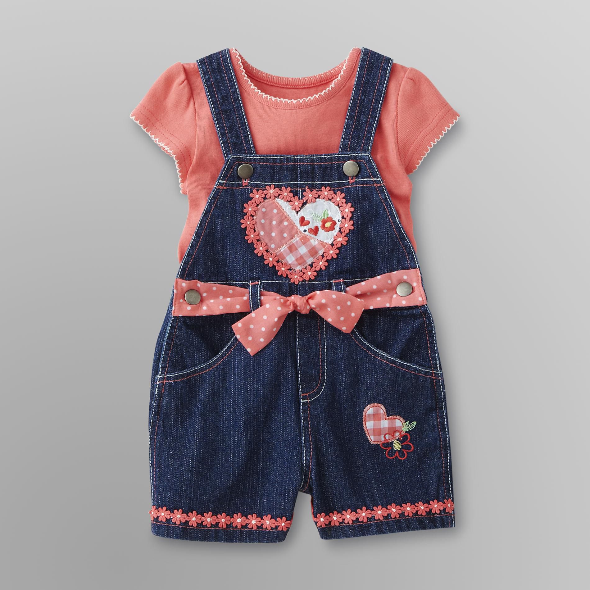 Infant Girl's Top & Denim Overalls - Heart