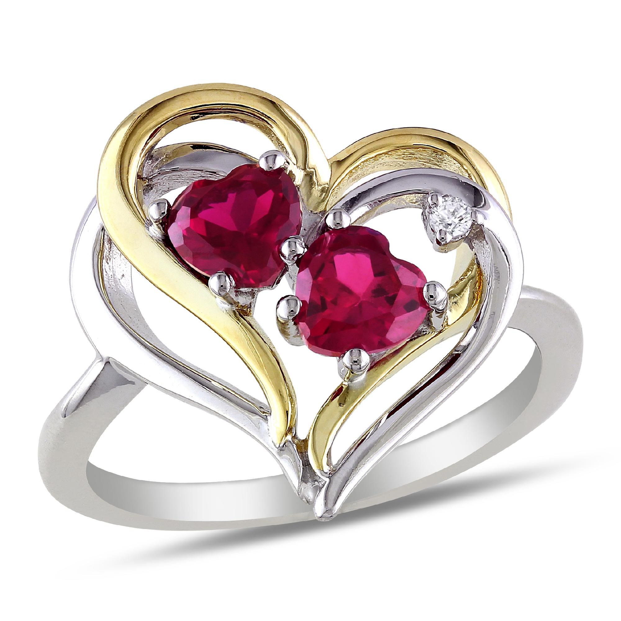 Two-tone Silver 0.02 CT Diamond and 1 1/6 CT Created Ruby Fashion Ring