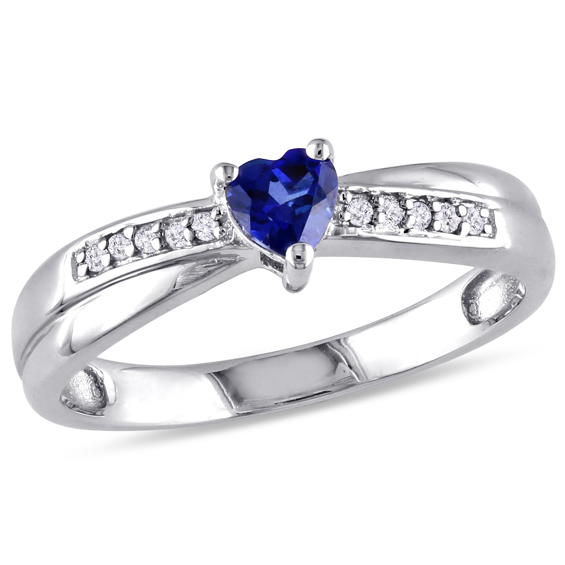 0.05 CT Diamond and 1/4 CT Created Blue Sapphire Fashion Ring in Sterling Silver (GH I2;I3)