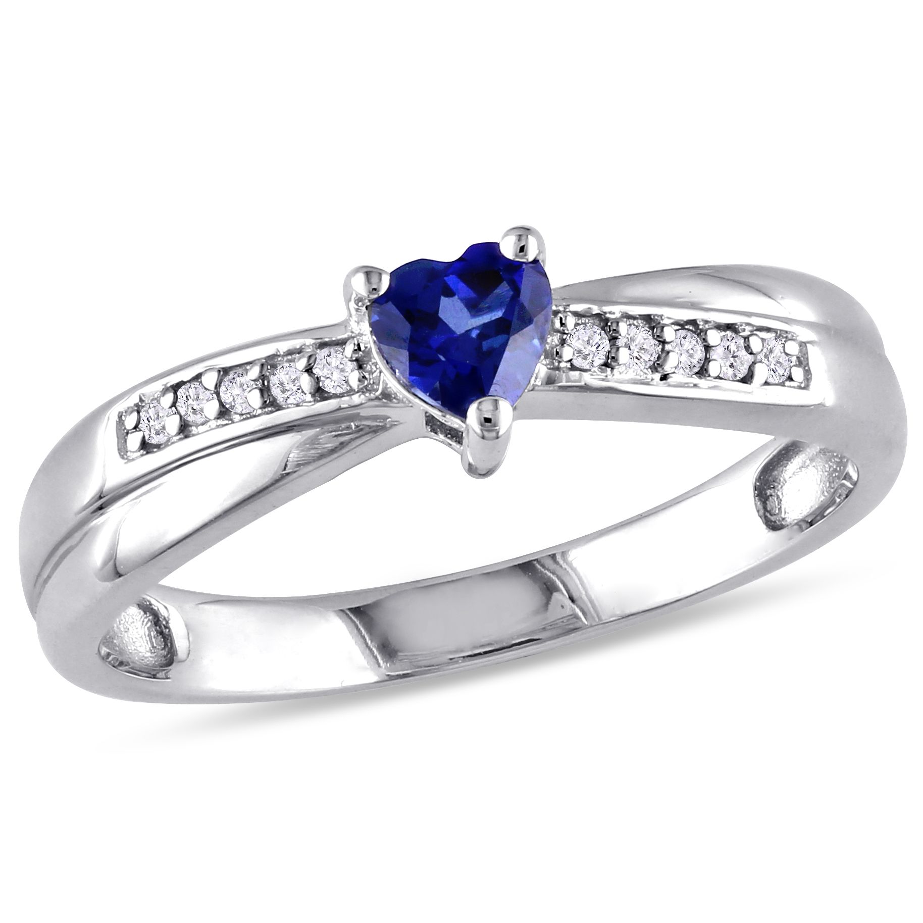 Amour 0.05 CT Diamond and 1/4 CT Created Blue Sapphire Fashion Ring in Sterling Silver (GH I2;I3) at Sears.com