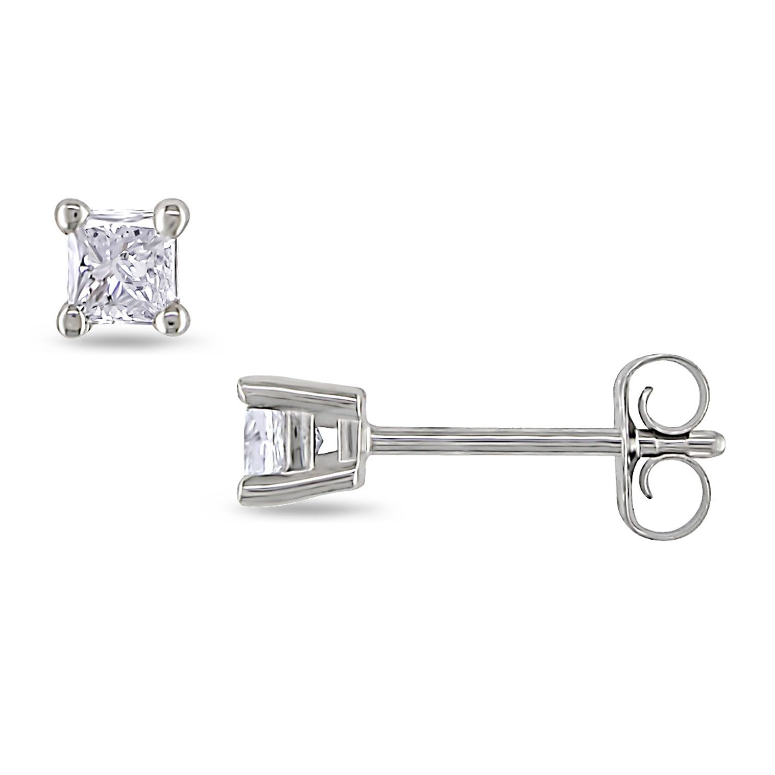 1/4 CT Princess Cut Solitaire Earrings Set in 14K White Gold (IJ I1 I2)