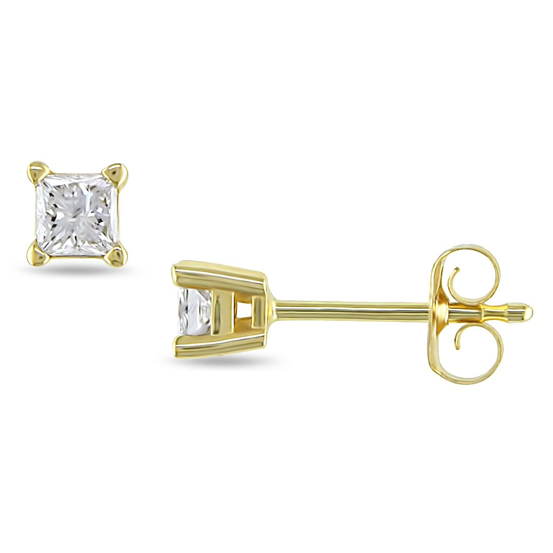 1/4 CT Princess Cut Solitaire Earrings Set in 14K Yellow Gold (H-I I1-I2)