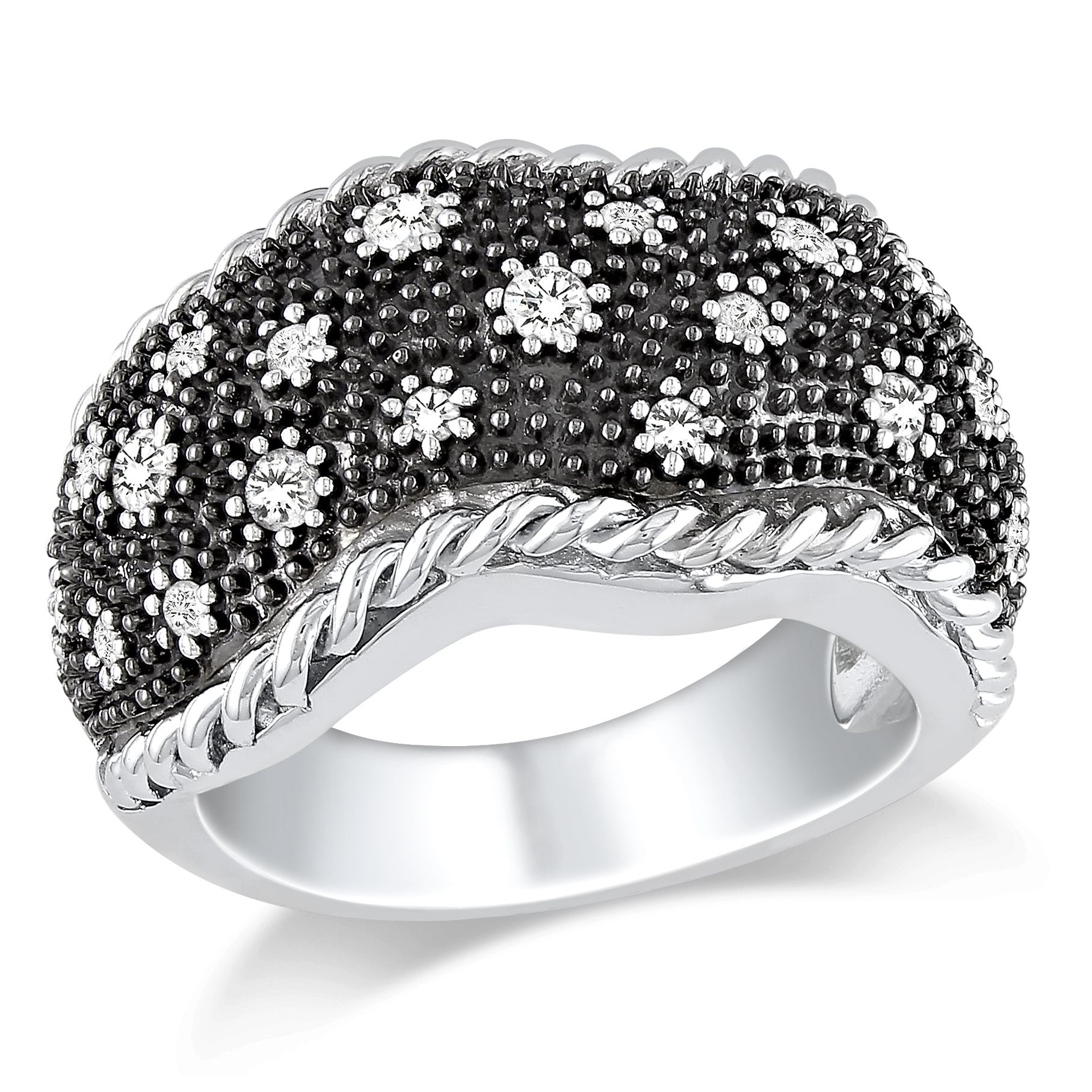 Sterling Silver with Black Rhodium Plating 3/8 CT Diamond Fashion Ring (GH I3)