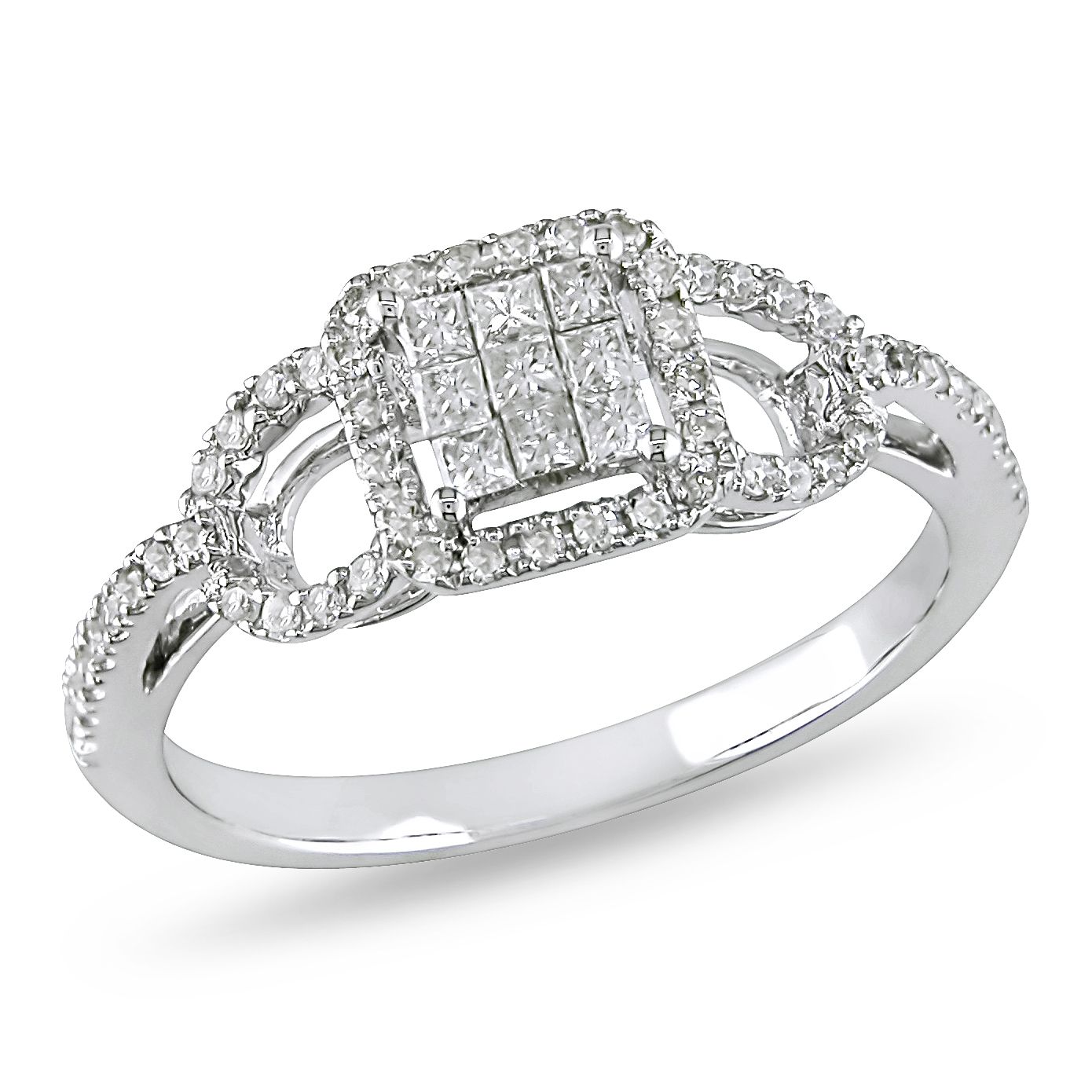3/8 CT Princess and Round Diamonds Fashion Ring Set in 10K White Gold (GH I2;I3)