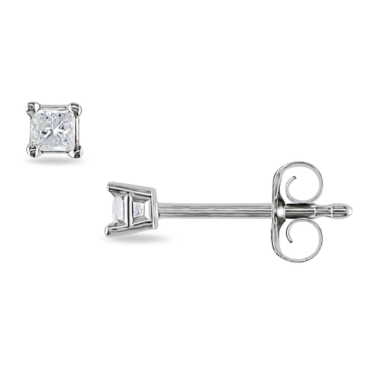 1/10 CT Princess Cut Diamond Solitaire Earrings Set in 10k White Gold (I2-I3)