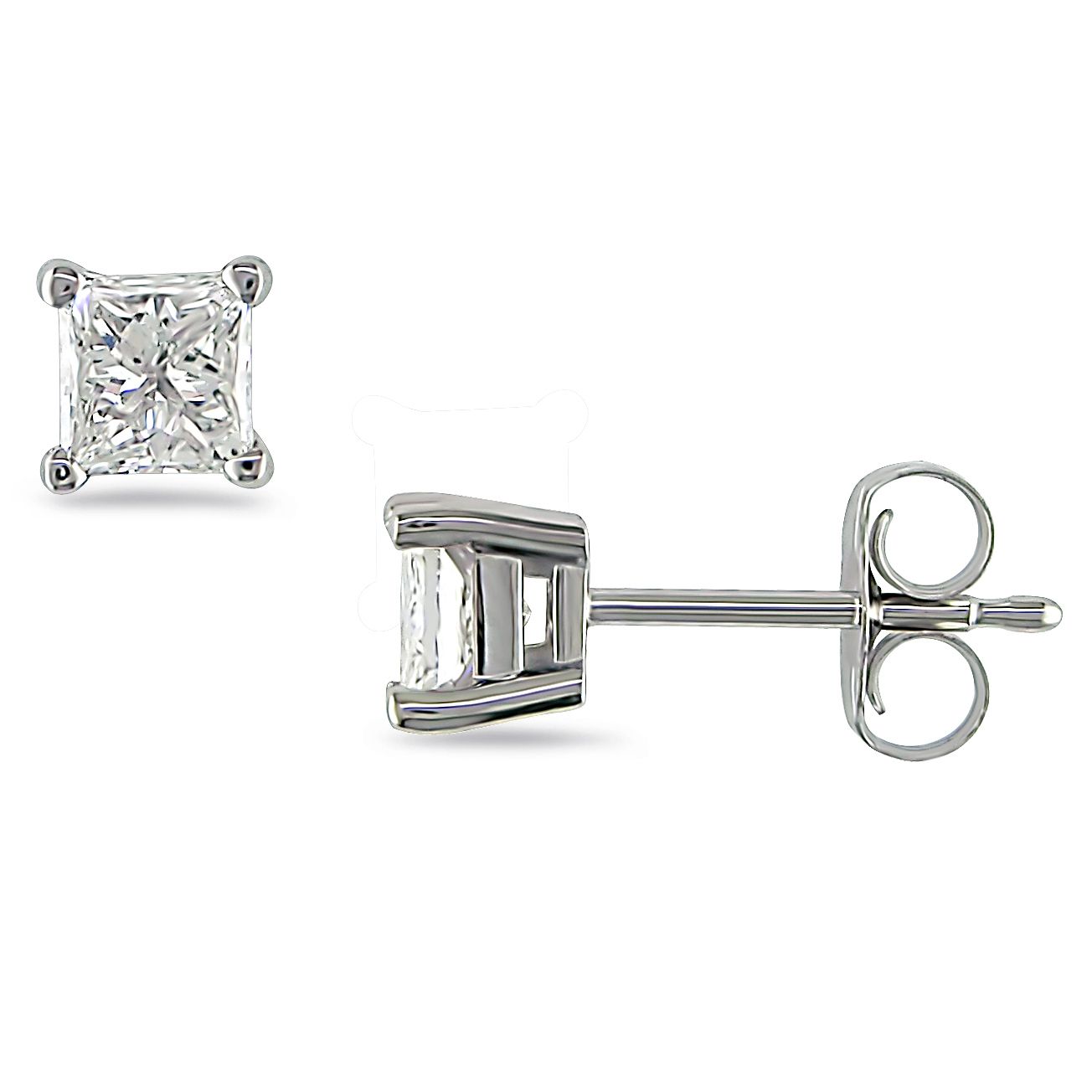3/4 CT Princess Cut Solitaire Earrings Set in 14K White Gold (G-H I1-I2)