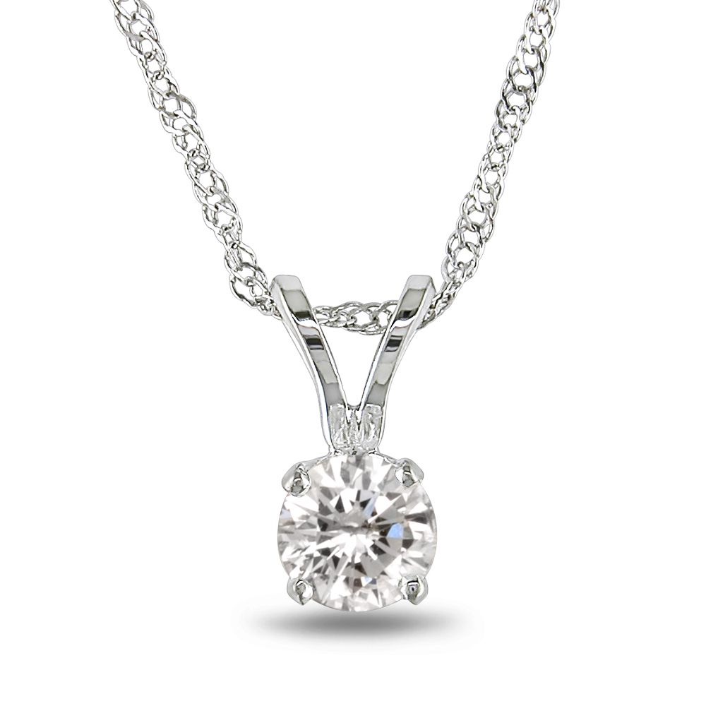 1/3 CTTW Diamond Solitaire Pendant With Chain in 14k White Gold GH I1-I2
