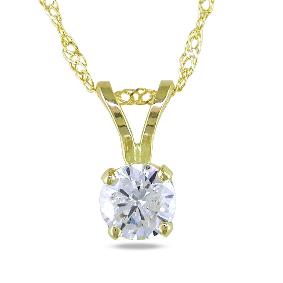 1/3 CTTW Diamond Solitaire Pendant With Chain in 14k Yellow Gold GH I1-I2