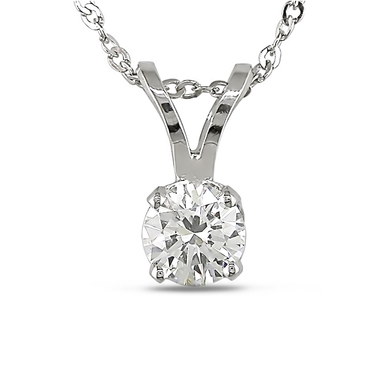 1/4 CTTW Diamond Solitaire Pendant With Chain in 14k White Gold GH I2-I3