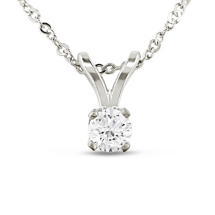 1/10 CT  Diamond Solitaire Pendant With Chain in 14k White Gold GH I1-I2
