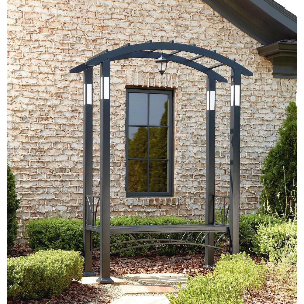 Metal Arbor with LED Lights and Bench