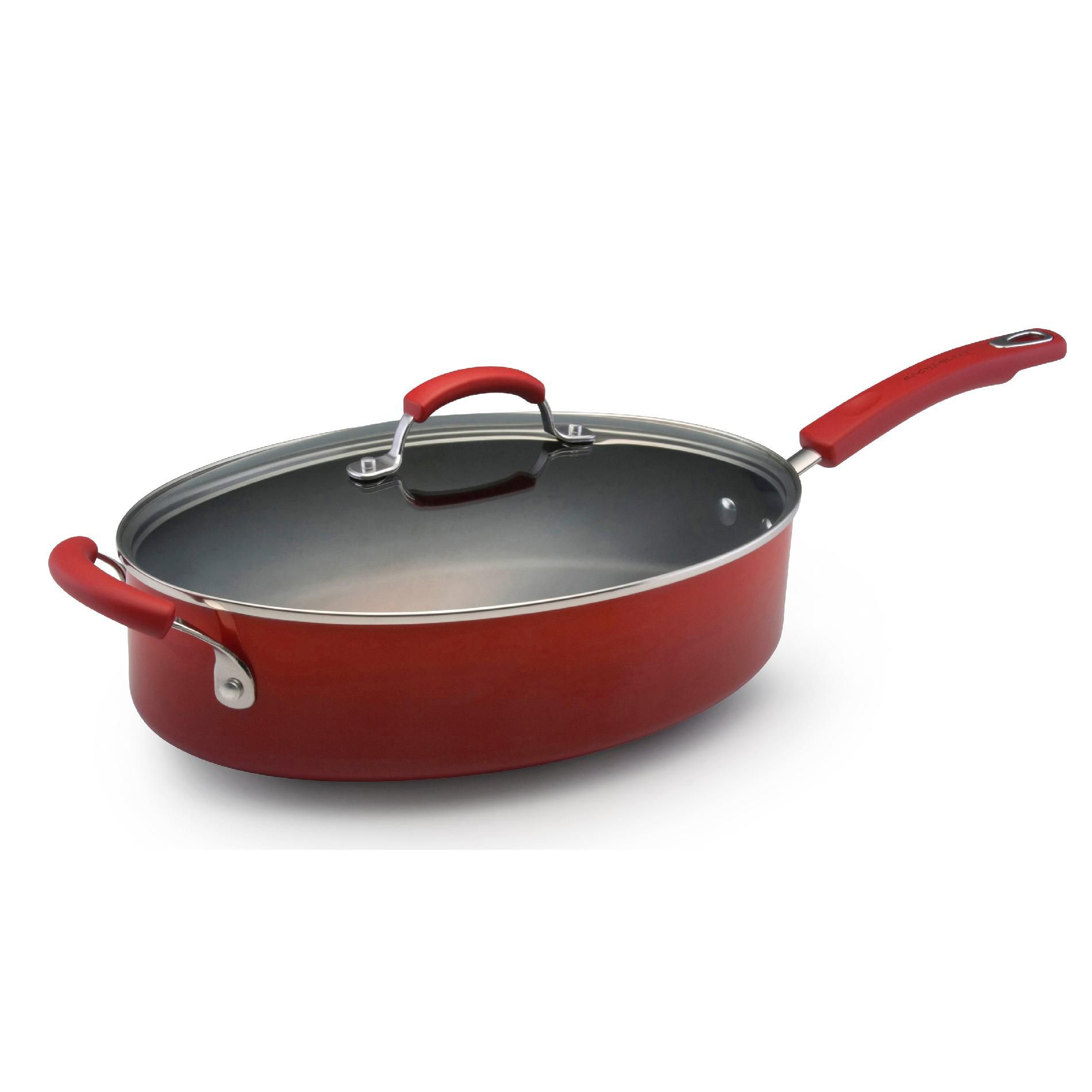 Rachael Ray 5-Quart Covered Oval Saute with Helper H andle  Red Two-Tone