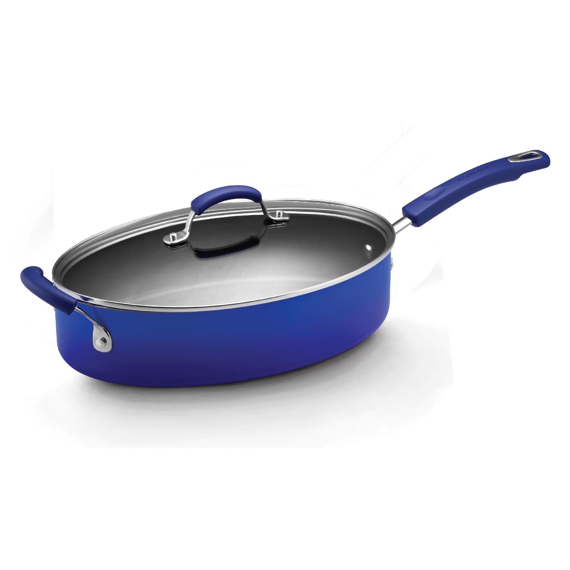 Rachael Ray 5-Quart Covered Oval Saute with Helper Handle  Blue Two-Tone
