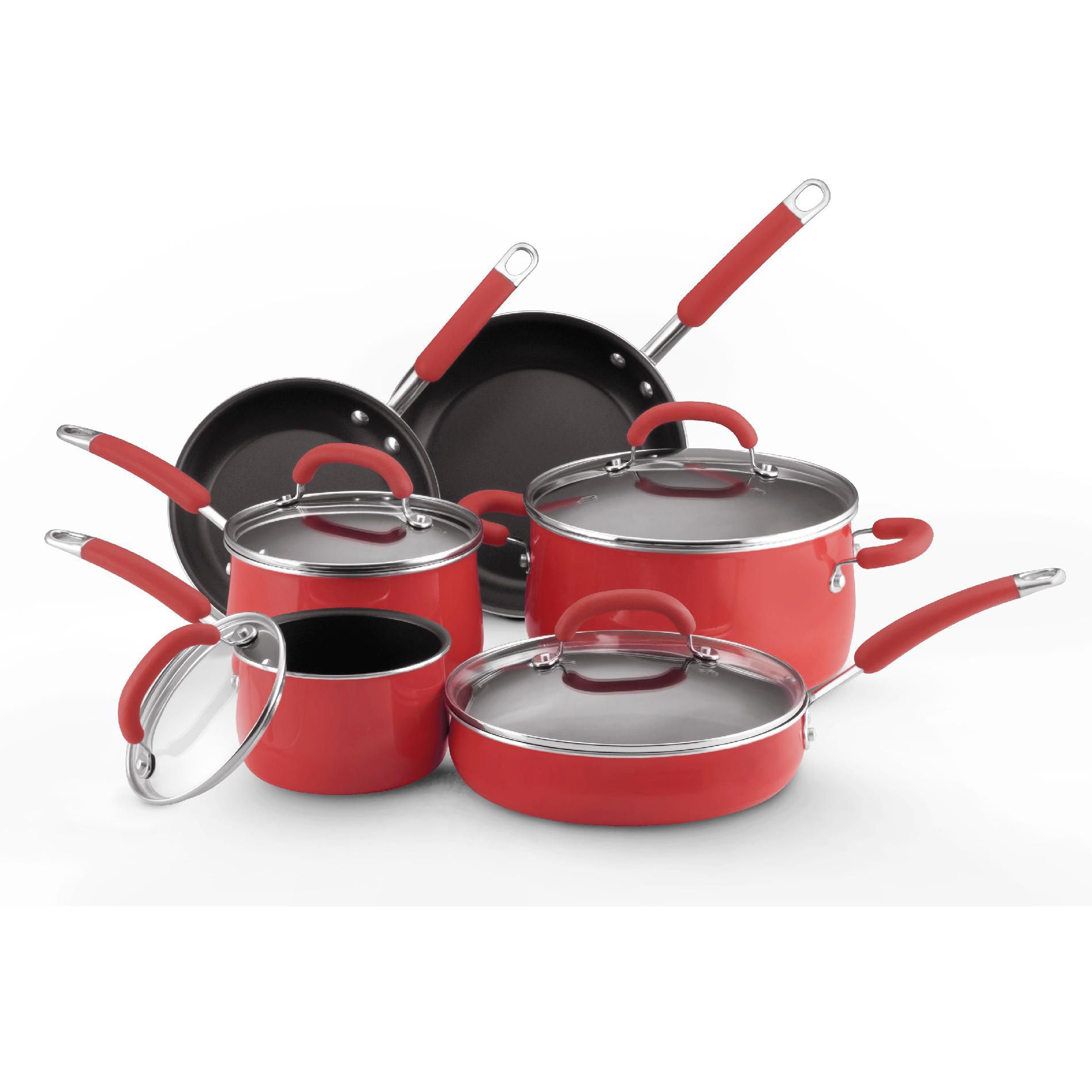 Rachael Ray 10 pc. Porcelain Enamel on Aluminum Cookware Set  Red