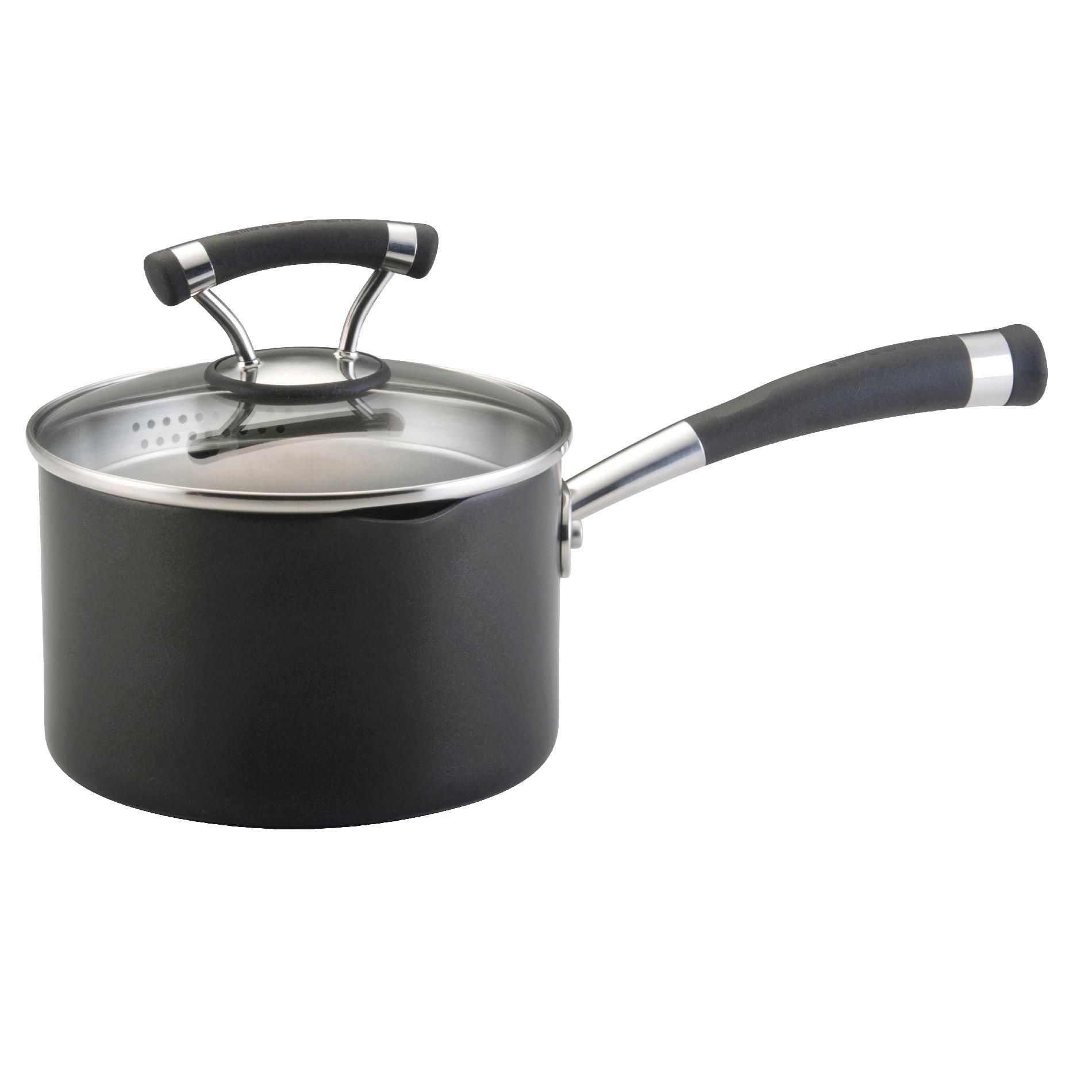 Circulon Contempo, 2-Quart Covered Straining Saucepan Black