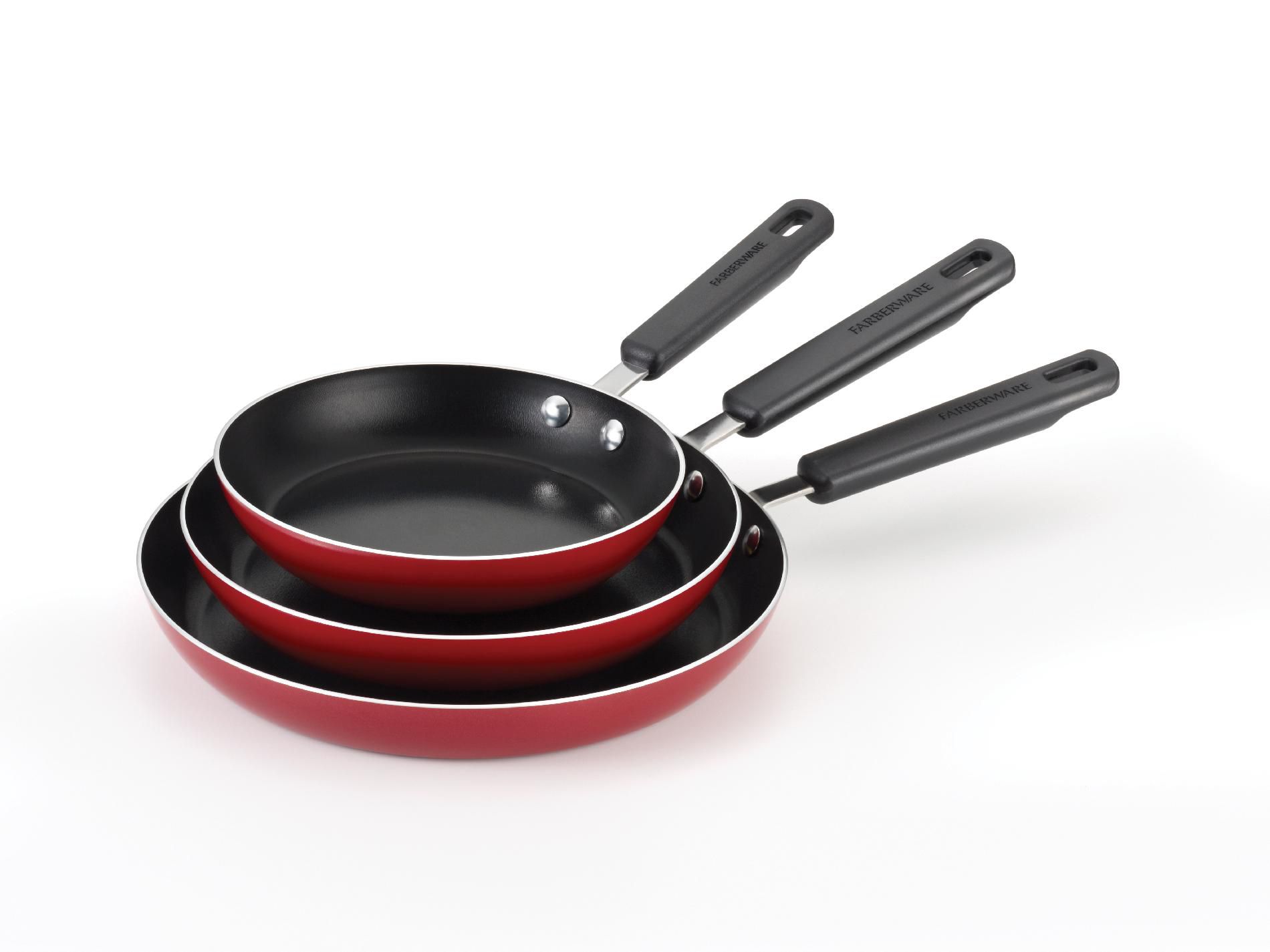 Farberware Aluminum Nonstick Triple Pack: 8-Inch  10-Inch  and 11-Inch Open Shallow Skillets  Red