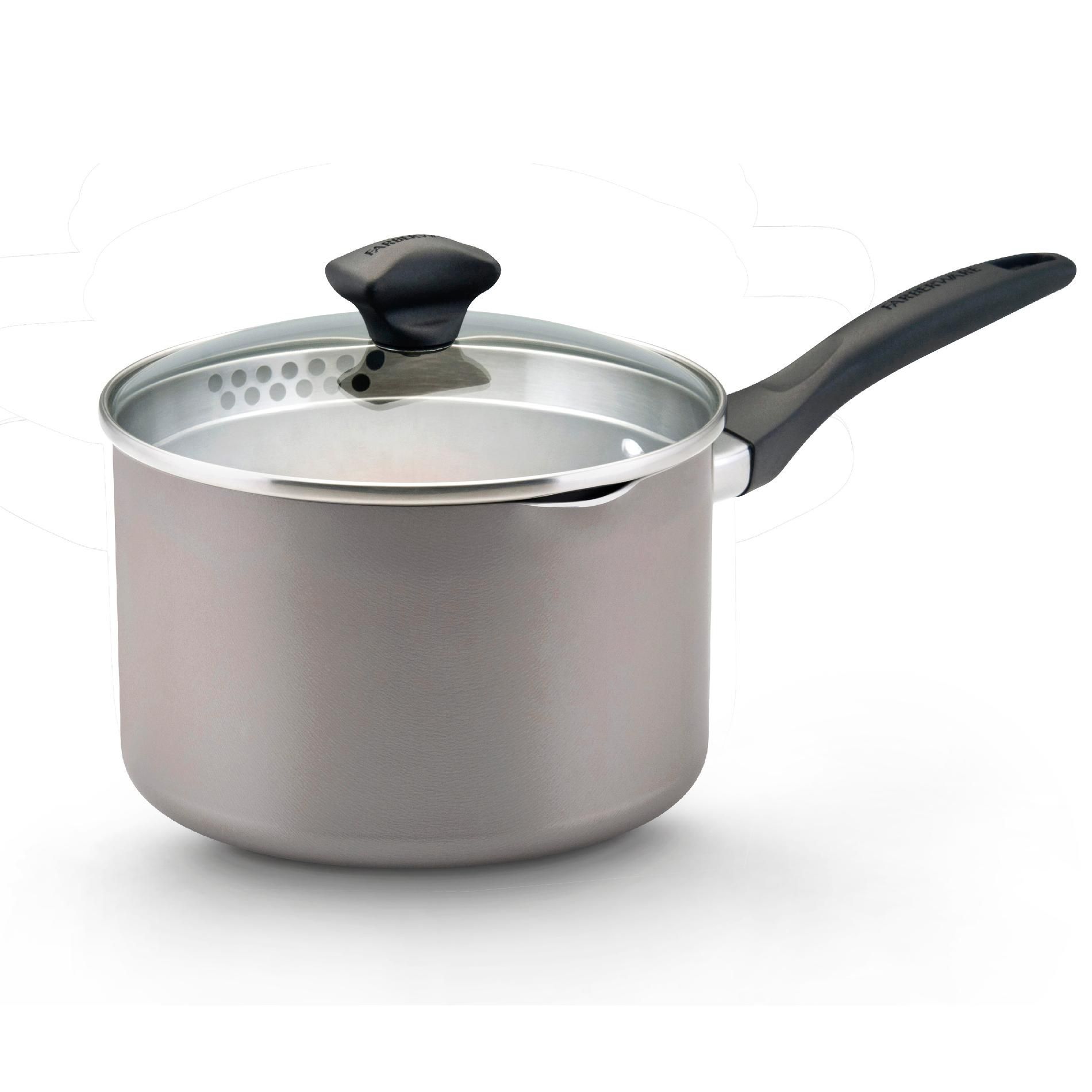 Farberware Dishwasher Safe Nonstick 3-Quart Cov Straining Saucepan with Pour spouts  Champagne