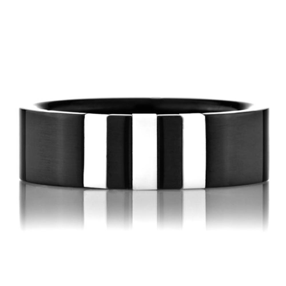 Ryan's Black Stainless Steel Ring with Genuine Shell Inlay