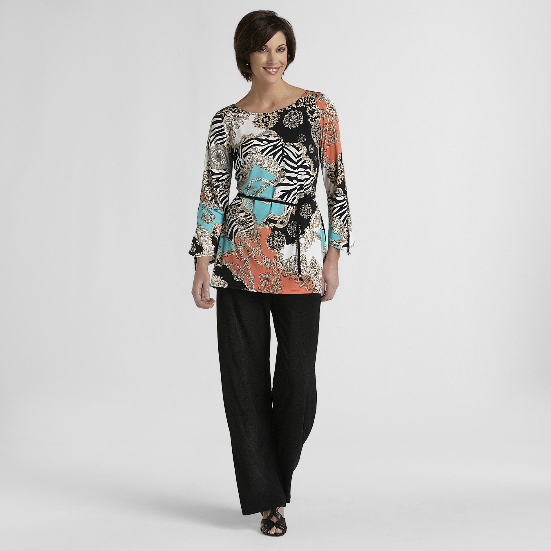 Danny & Nicole Women's Tunic Top, Belt & Pants - Scarf Print at Sears.com