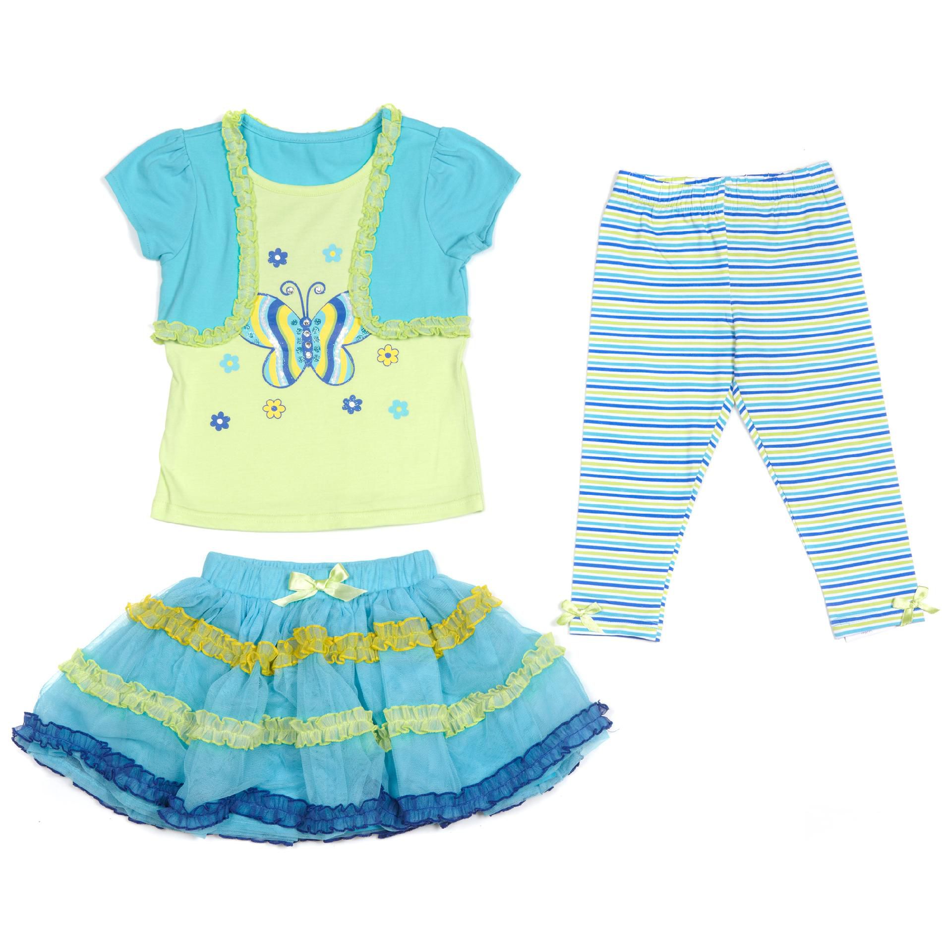 Young Hearts Girl’s 3 Pc Short Sleeve Striped Butterfly Top and Skegging Set at Sears.com