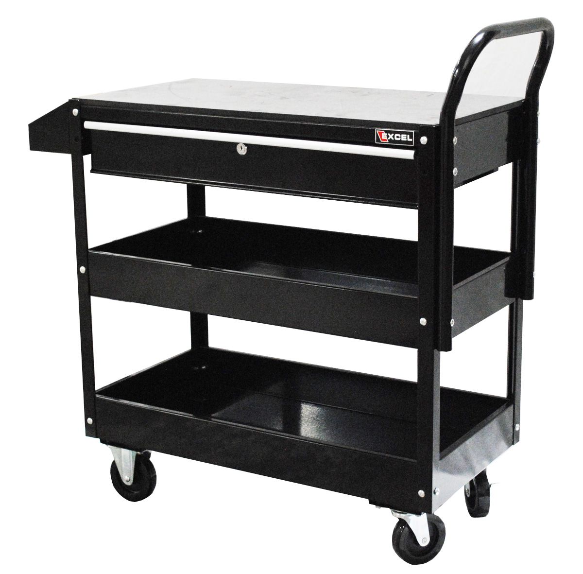 Excel two tray tool cart with rubber work surface