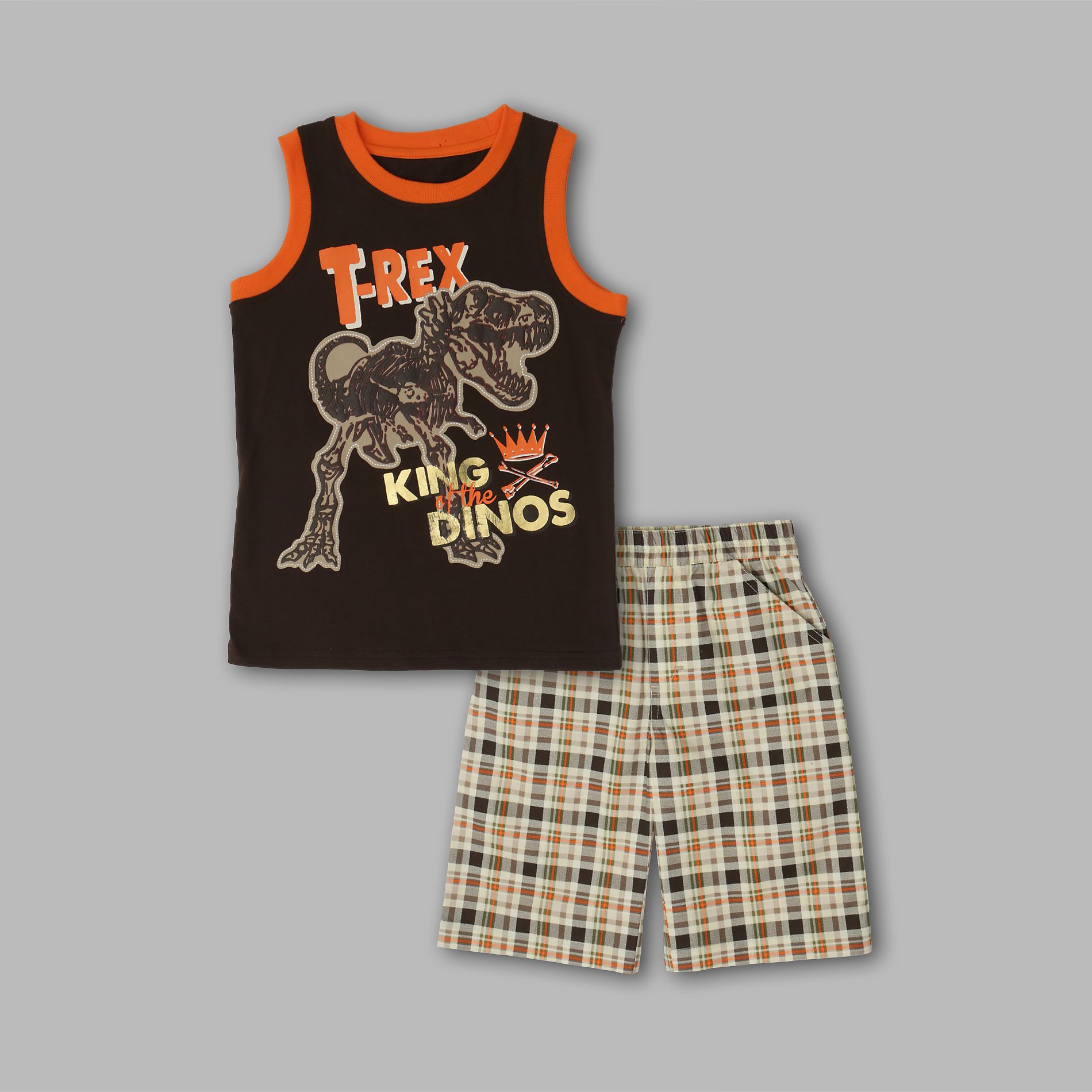 Little Rebels Boy’s 2 Pc ‘T-Rex’ Plaid Tank & Shorts Set at Sears.com