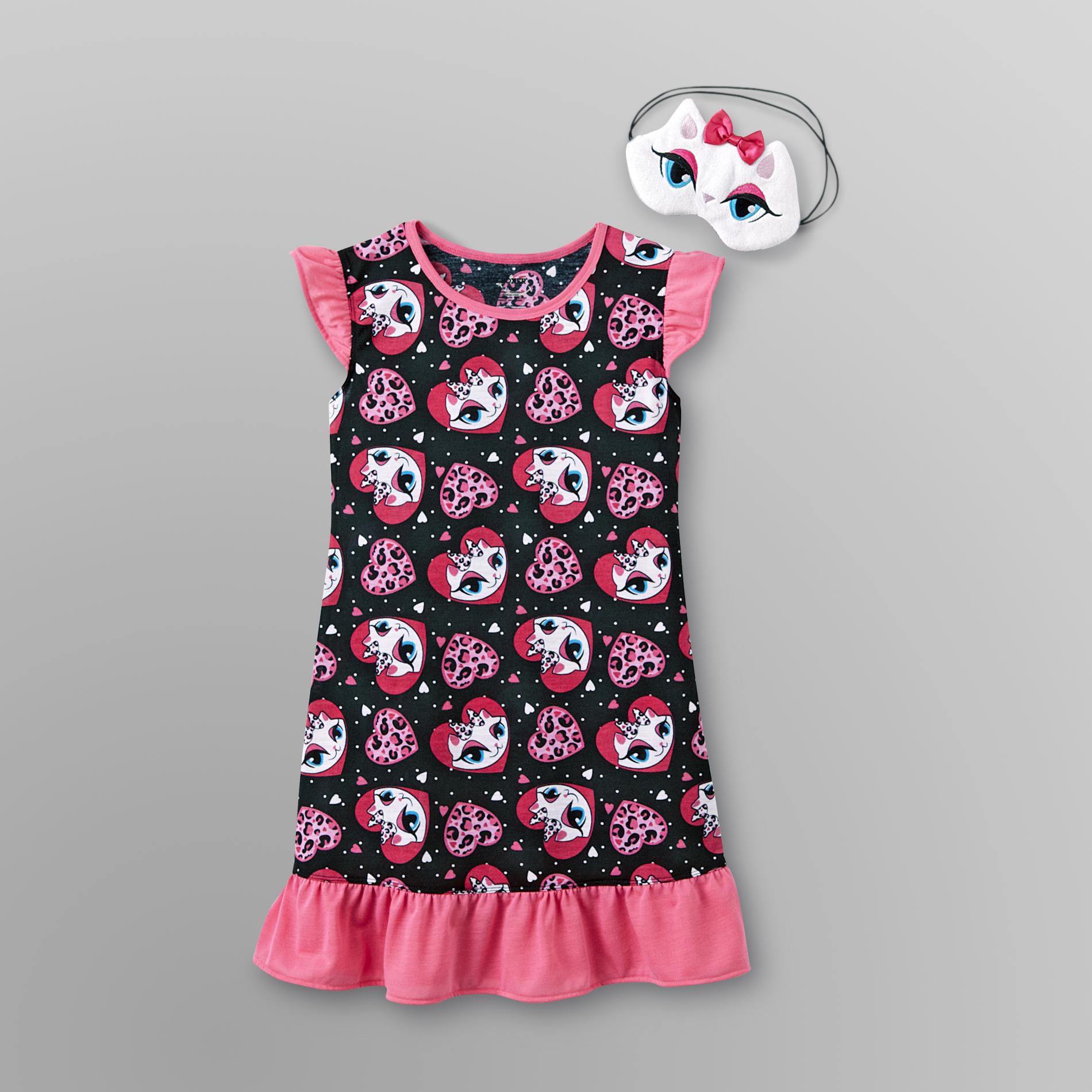 Joe Boxer Girl's Ruffle Nightgown & Sleep Mask - Kitty at Kmart.com