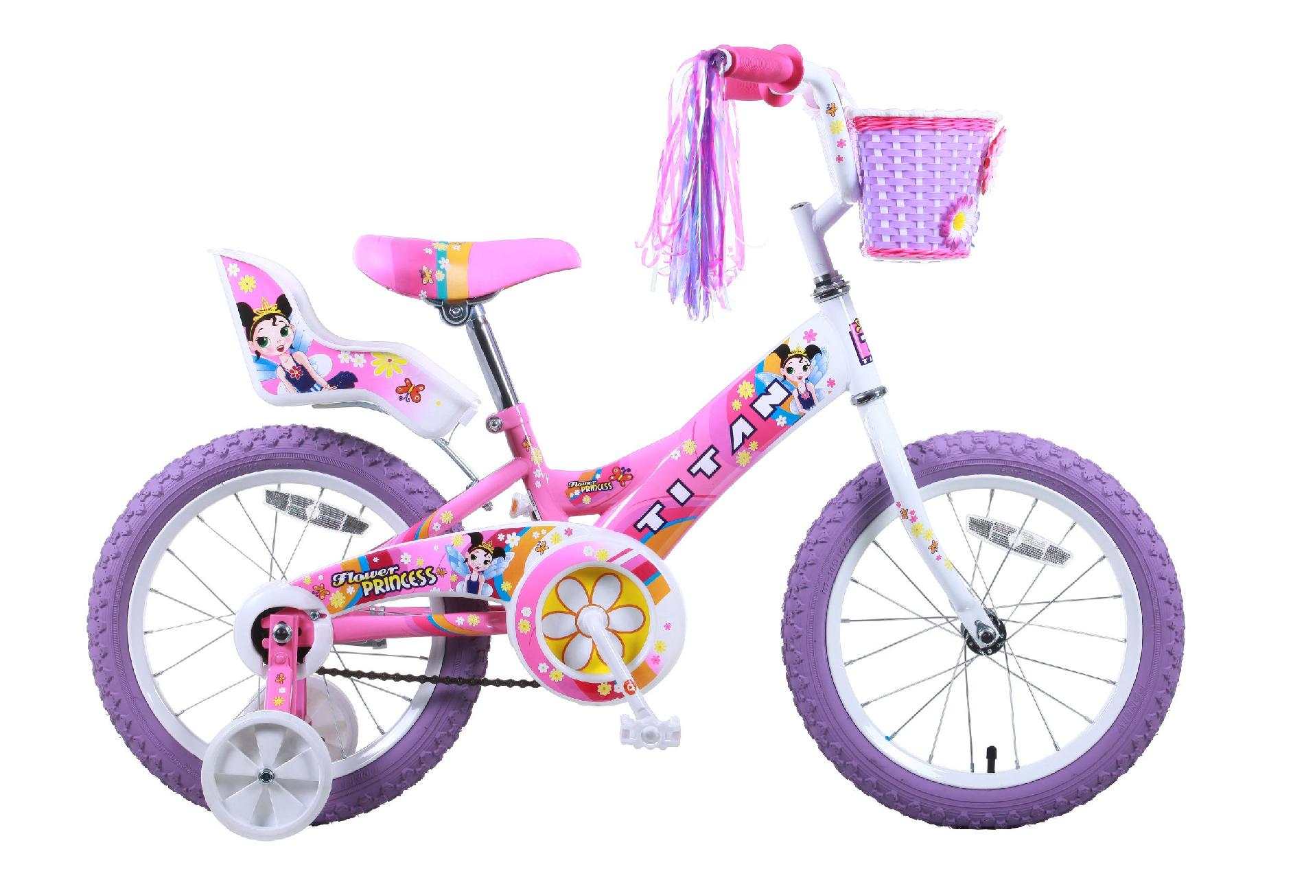 Titan Flower Princess 16-Inch BMX Bike with training wheels streamers doll seat and basket