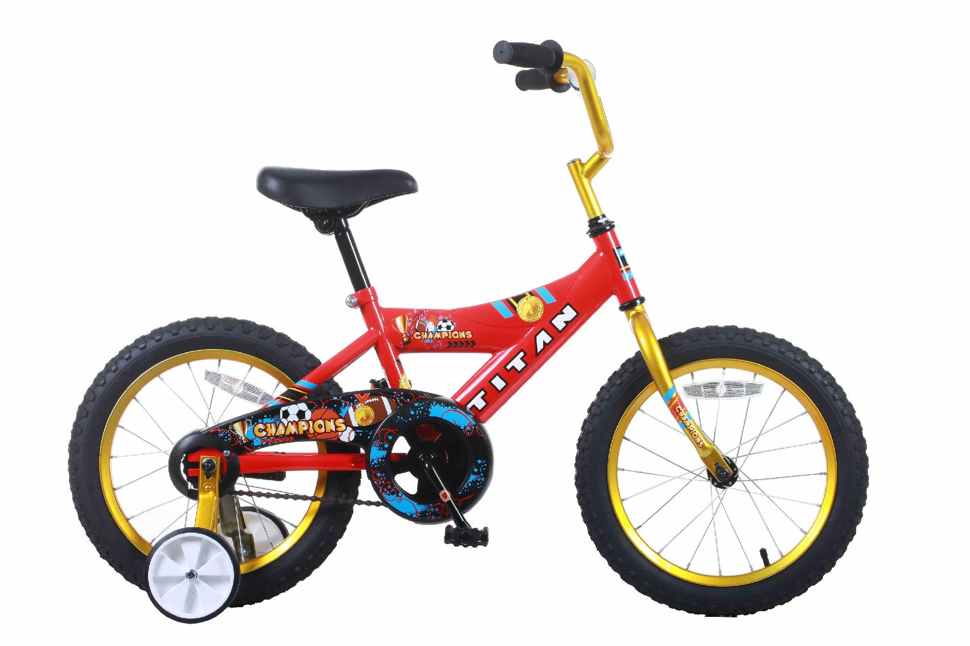 Titan Champion Red and Gold Boys 16-Inch BMX Bike with Training Wheels