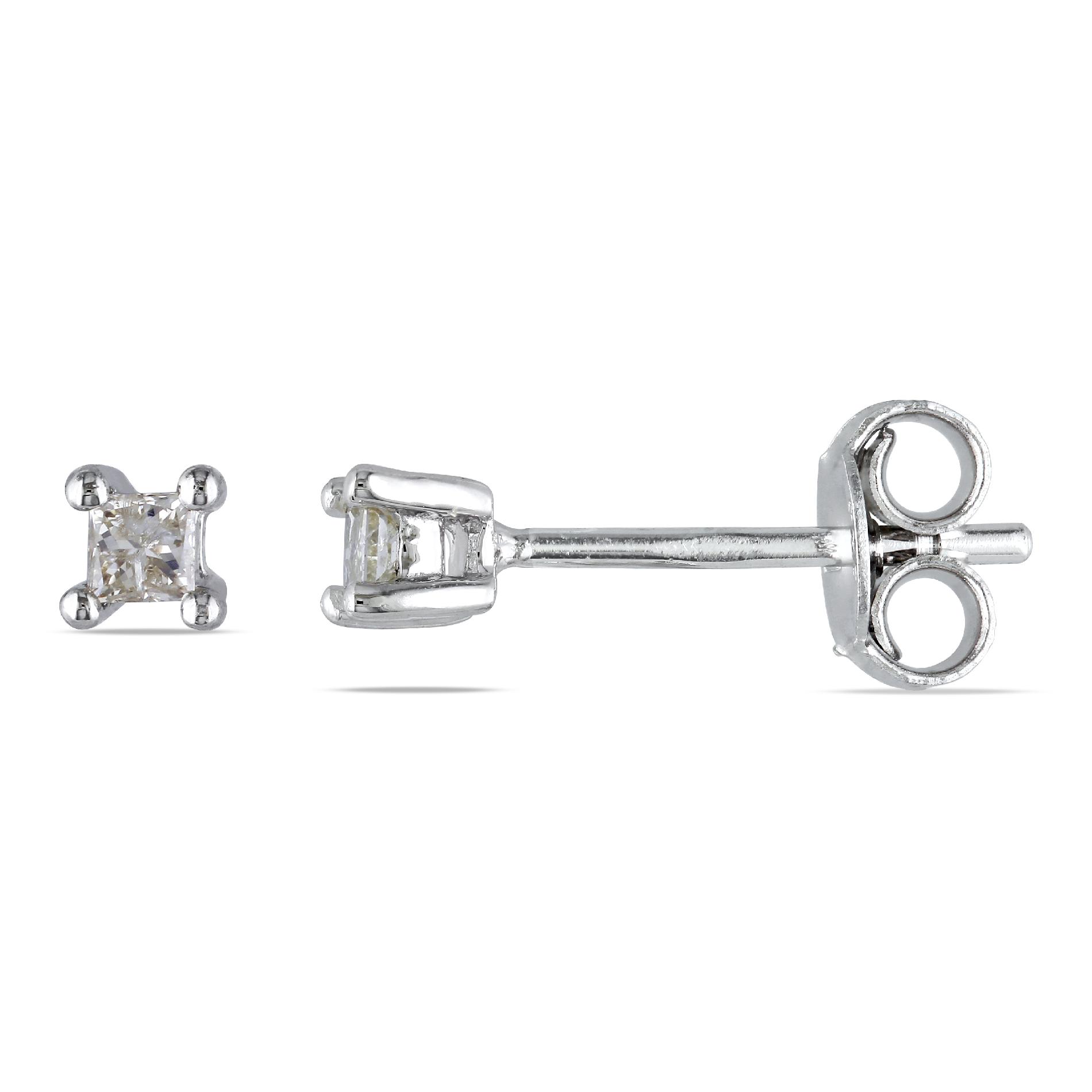 1/10 CT Princess Diamond Ear Pin Earrings in Sterling Silver (I3)