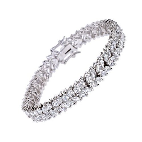 Cubic Zirconia (.925) Sterling Silver Two Row Marquise Bracelet