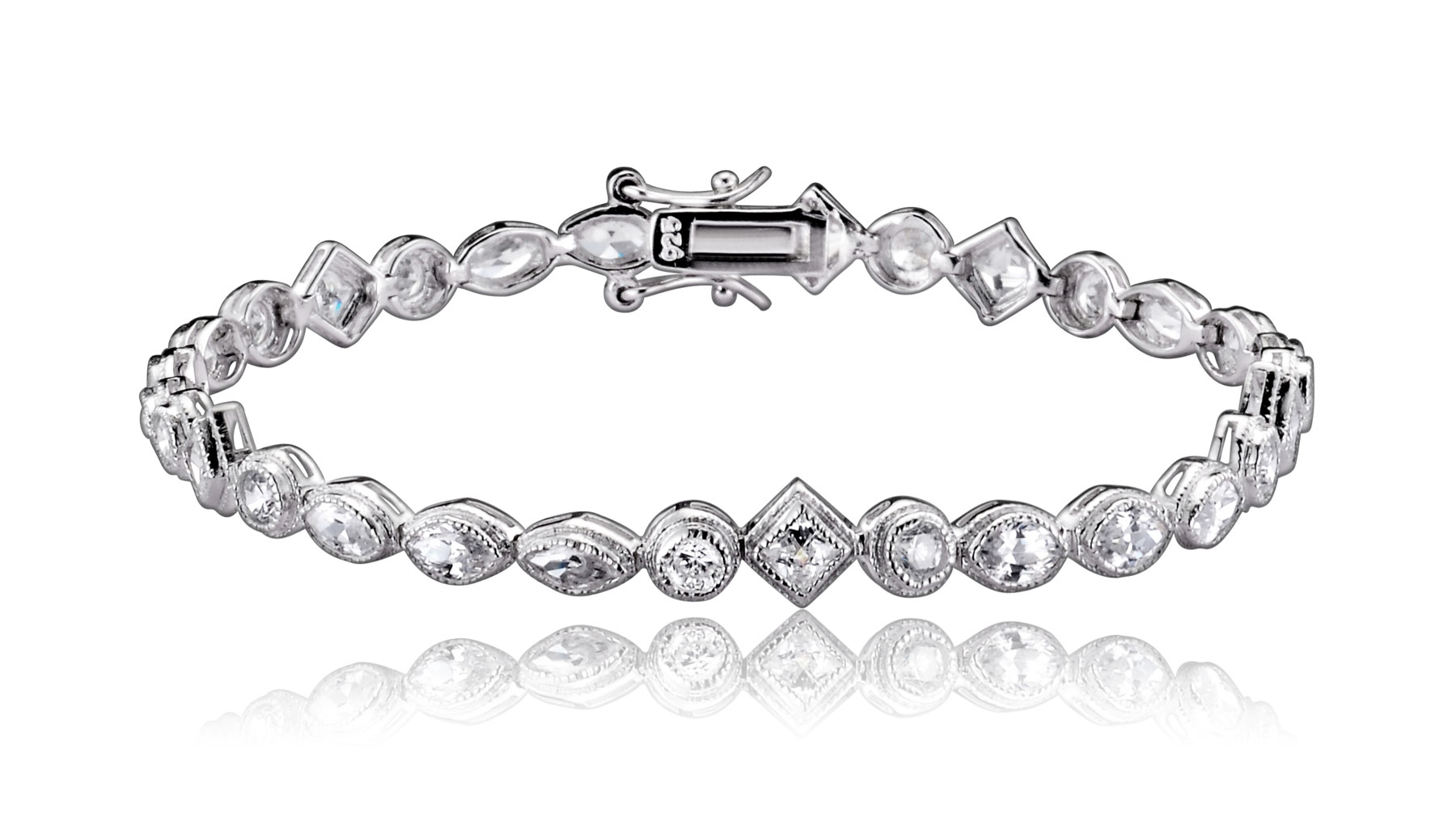 Cubic Zirconia (.925) Sterling Silver Square And Oval Dainty Bracelet