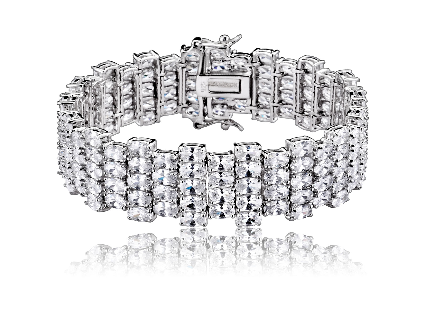 Cubic Zirconia (.925) Sterling Silver Wide Elegant Bracelet