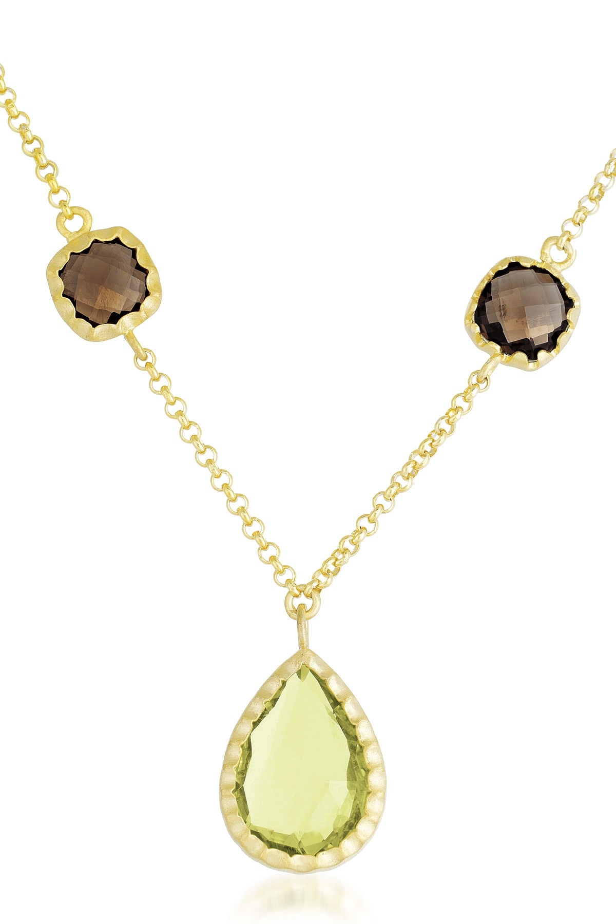 Sterling Silver Gold Plated Lemon And Smokey Quartz Necklace