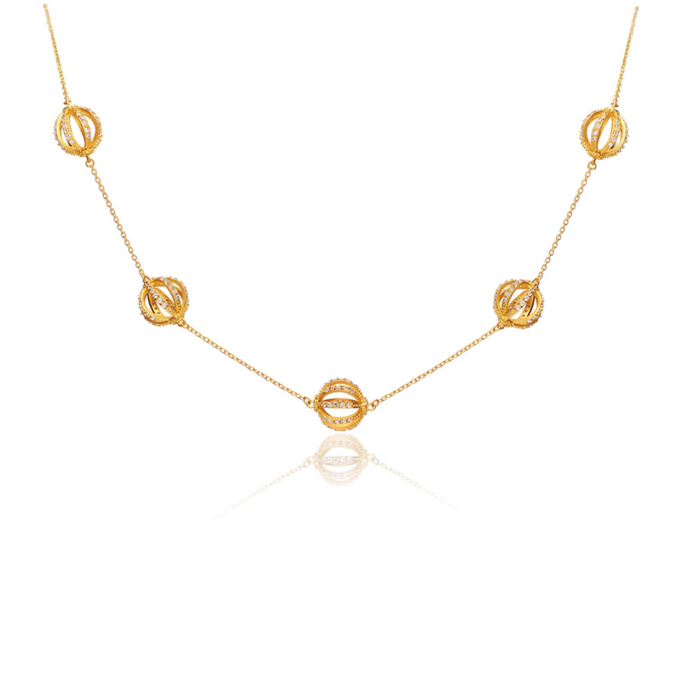 Cubic Zirconia (.925) Sterling Silver Gold Plated Diamond Ball Necklace