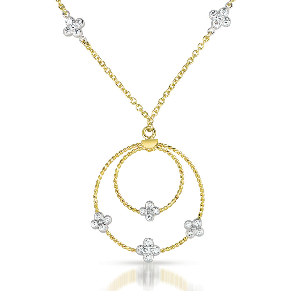 Cubic Zirconia (.925) Sterling Silver Gold Plated Round Drop Necklace