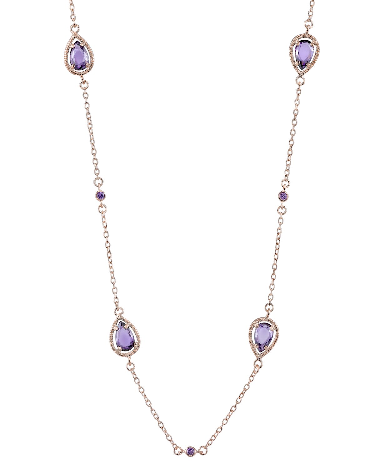 Cubic Zirconia (.925) Sterling Silver Amethyst Rose Plated Diamond By The Yard Necklace