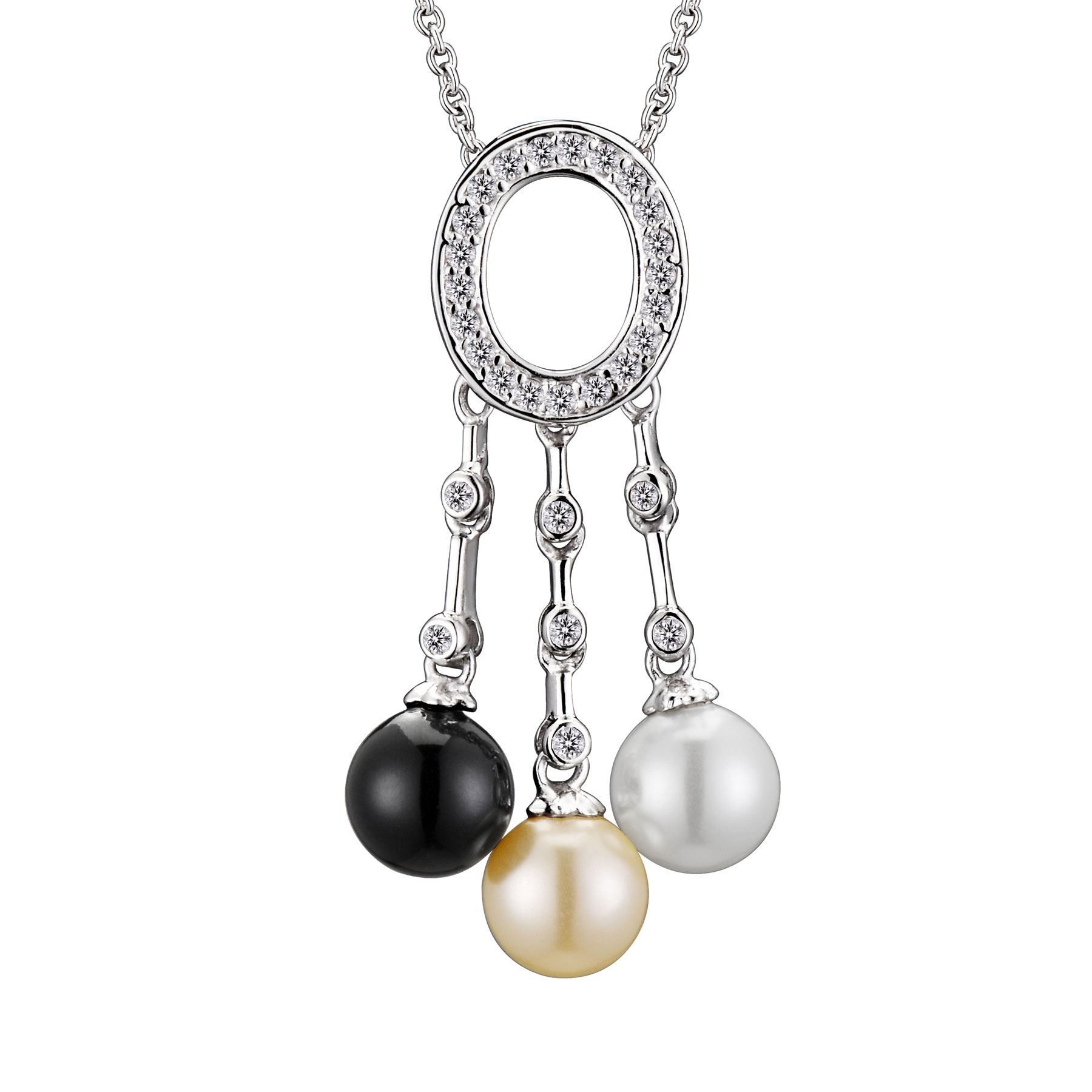 Cubic Zirconia (.925) Sterling Silver Sterling Silver Black  White And Champagne Pearl Drop  Pendant