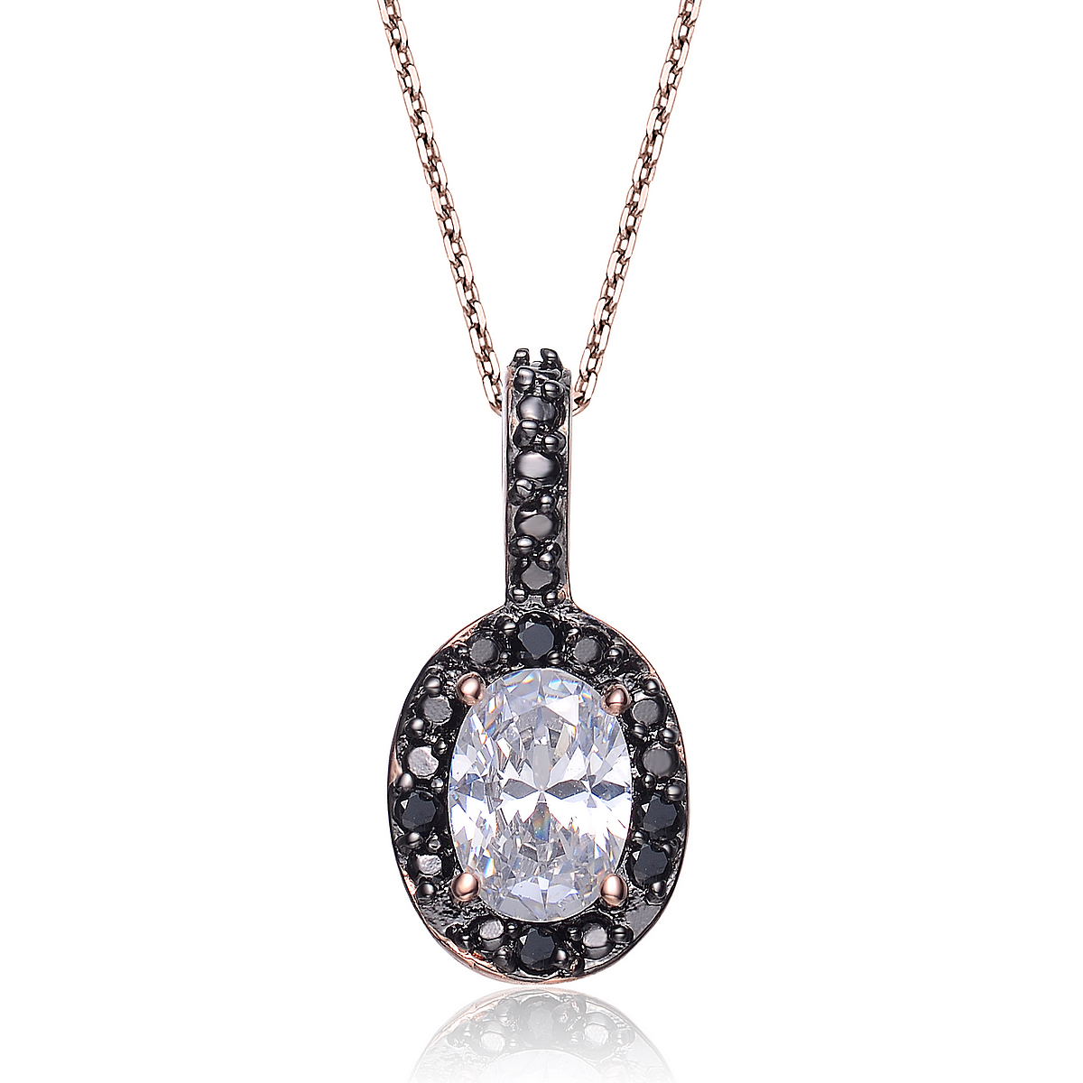 Cubic Zirconia (.925) Sterling Silver Rose and Black Oval Pendant