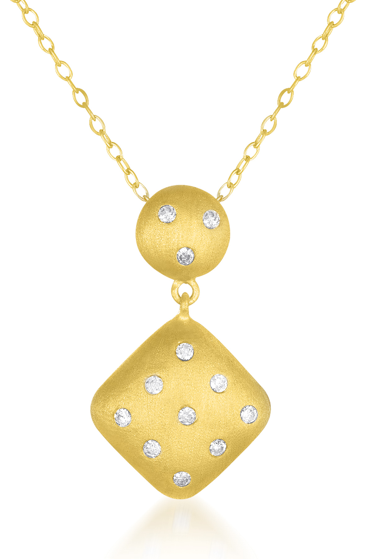 Cubic Zirconia (.925) Sterling Silver Sterling Silver Gold Plated Diamond Shape Drop Pendant