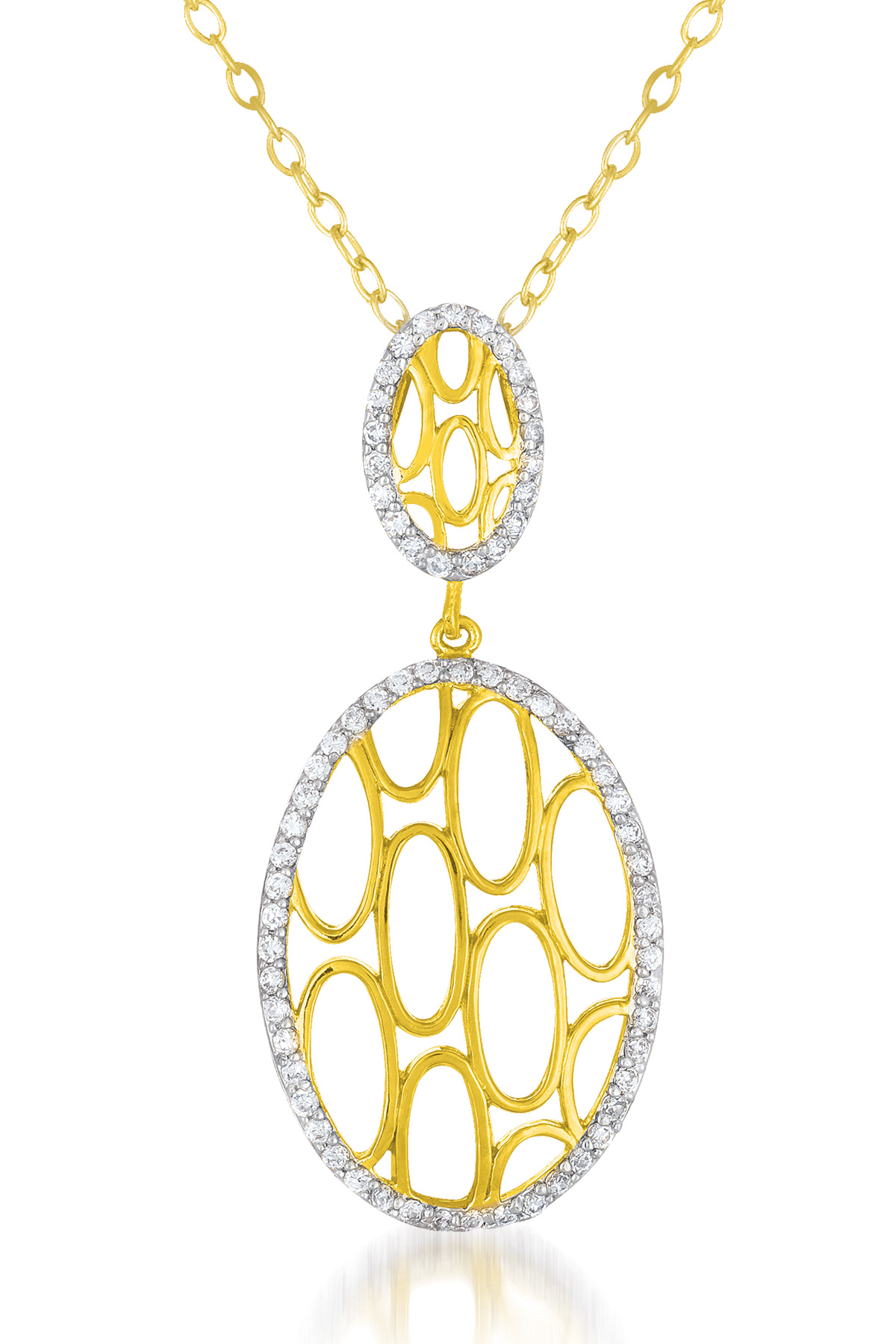 Cubic Zirconia (.925) Sterling Silver Gold Plated Oval Drop Pendant