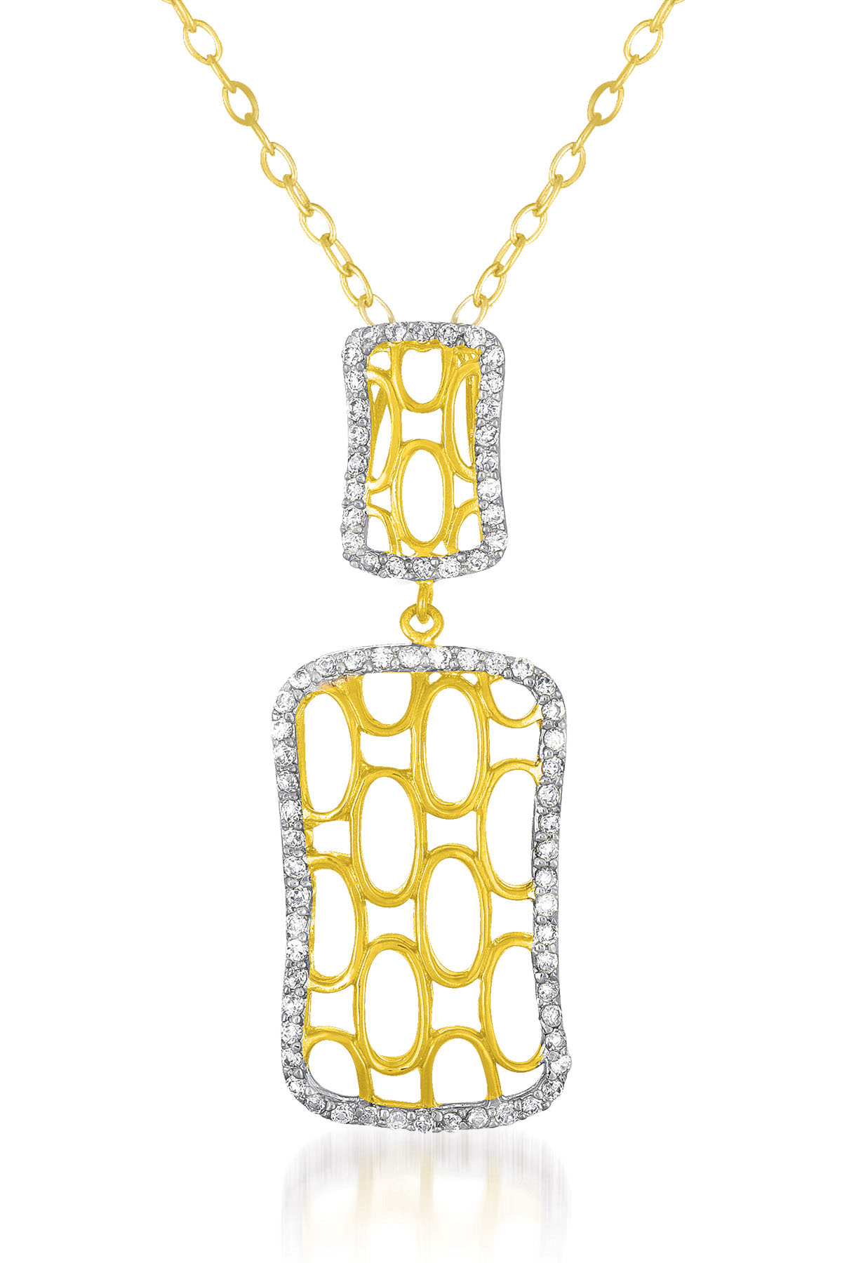 Cubic Zirconia (.925) Sterling Silver Two Tone Square Drop Pendant