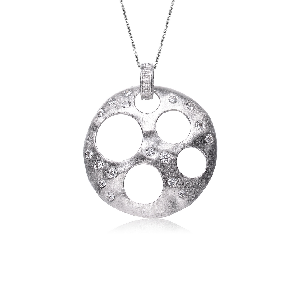 Cubic Zirconia (.925) Sterling Silver Rhodium Bubble Brushed Pendant