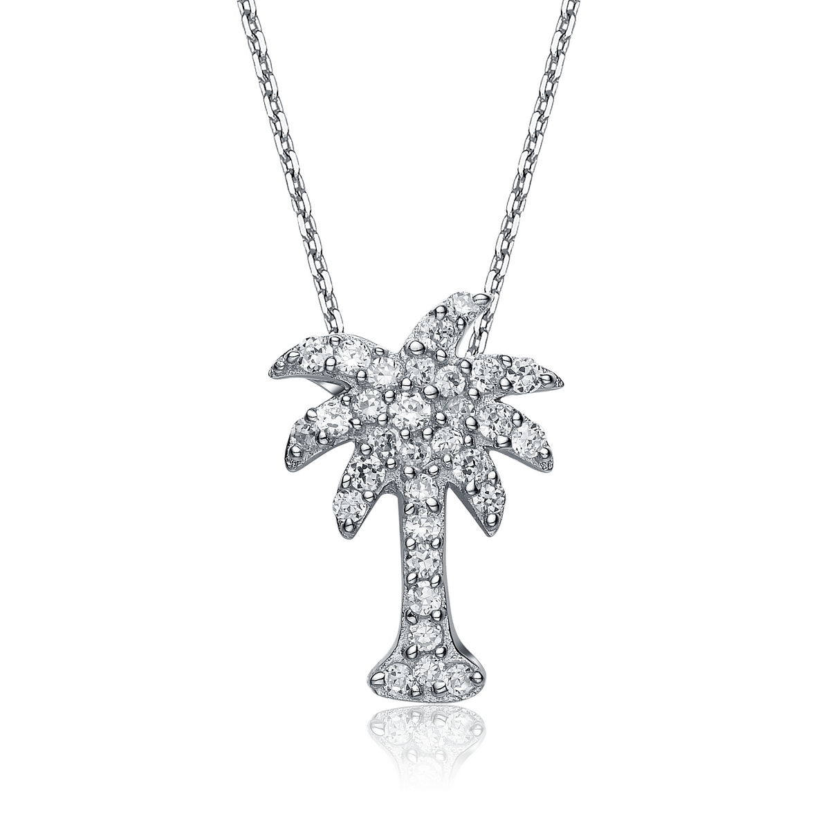 Cubic Zirconia (.925) Sterling Silver Palm Tree Pendant