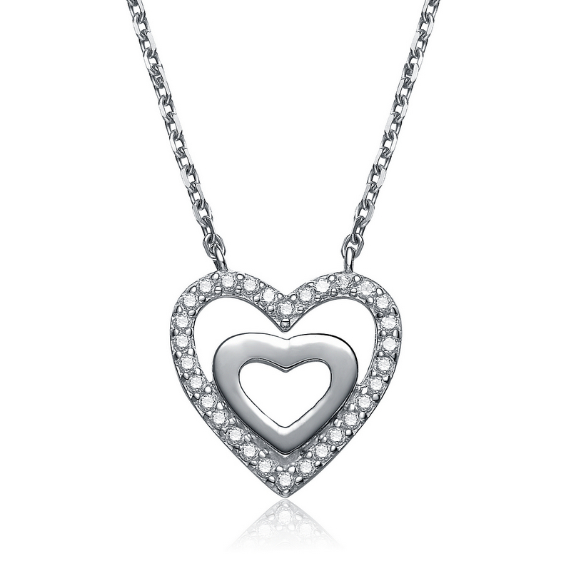 Cubic Zirconia (.925) Sterling Silver Double Heart Shape Micro Pave Pendant